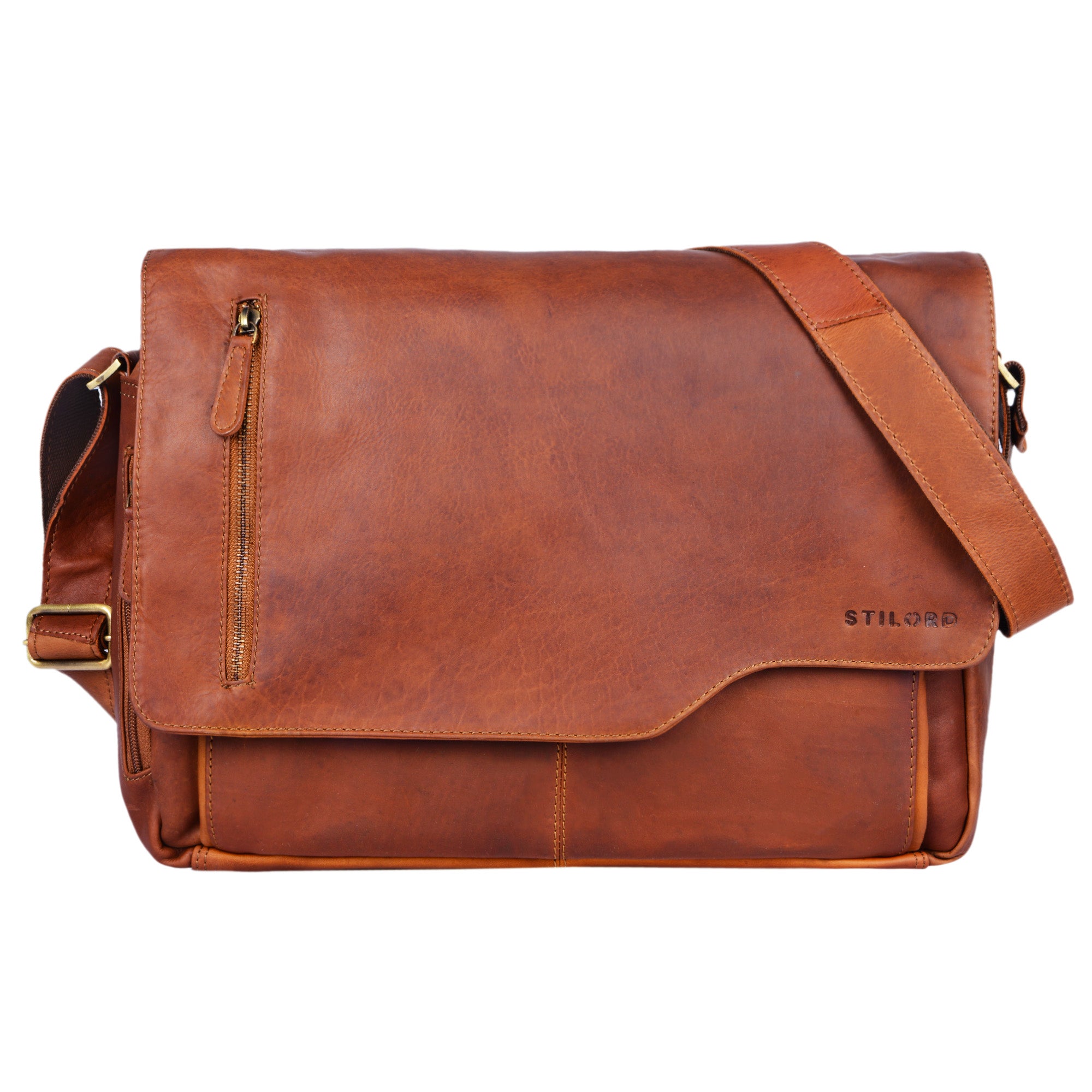 Leder Schultertasche cognac braun
