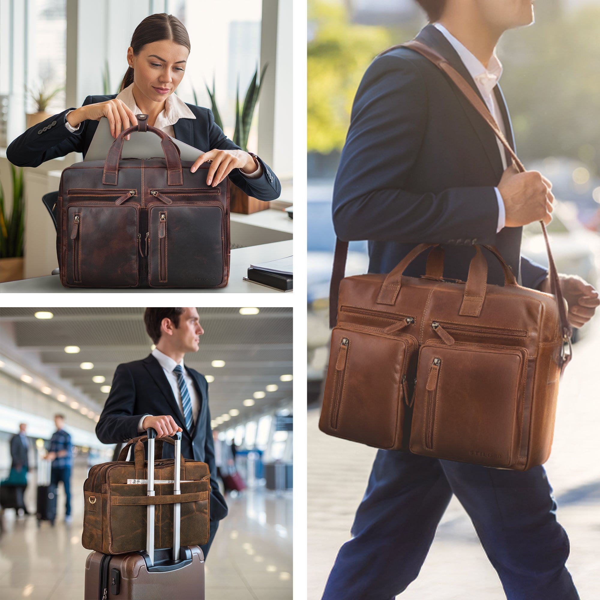 Große Laptoptasche Leder Herren und Damen für Laptop 17,3 Zoll und breite DIN A4 Ordner
