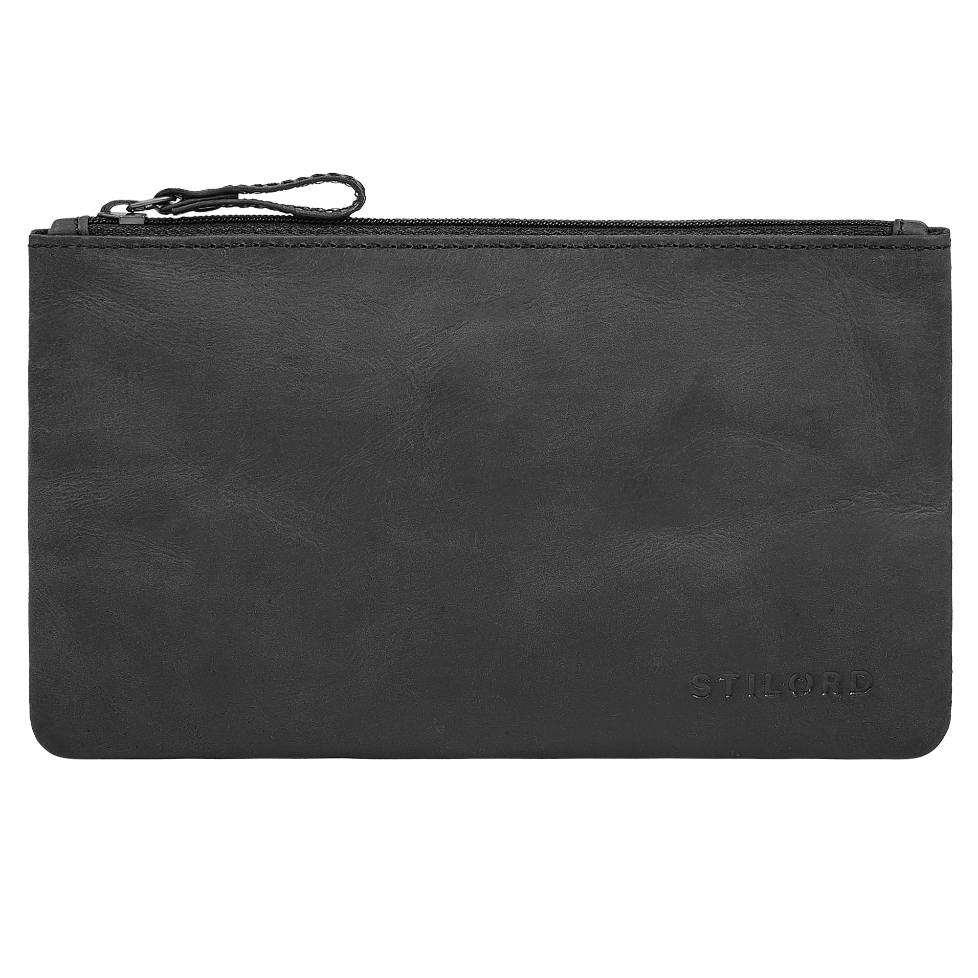 Geldtasche Flach Damen Leder Anthrazit Klein