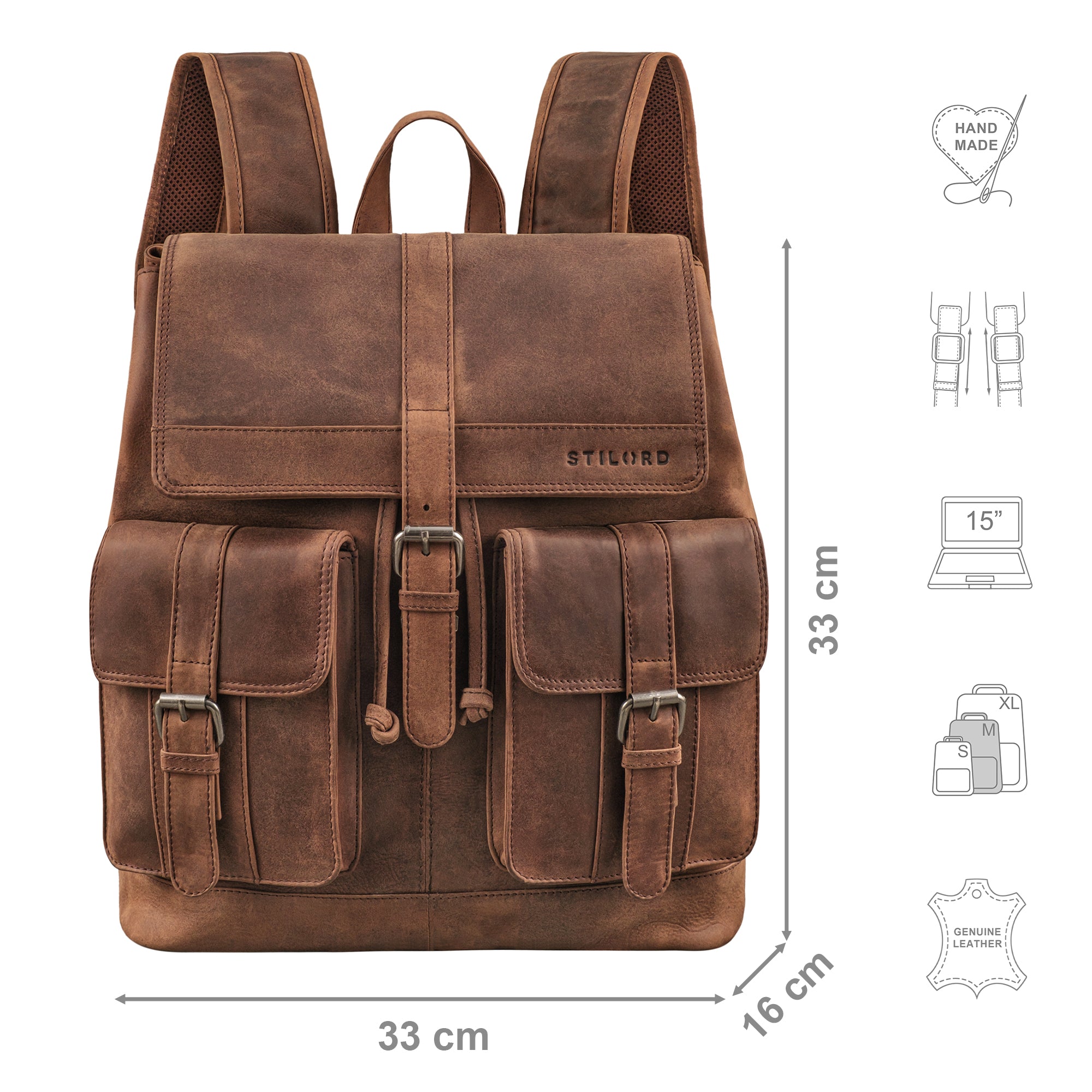 brauner Lederrucksack für Damen und Herren