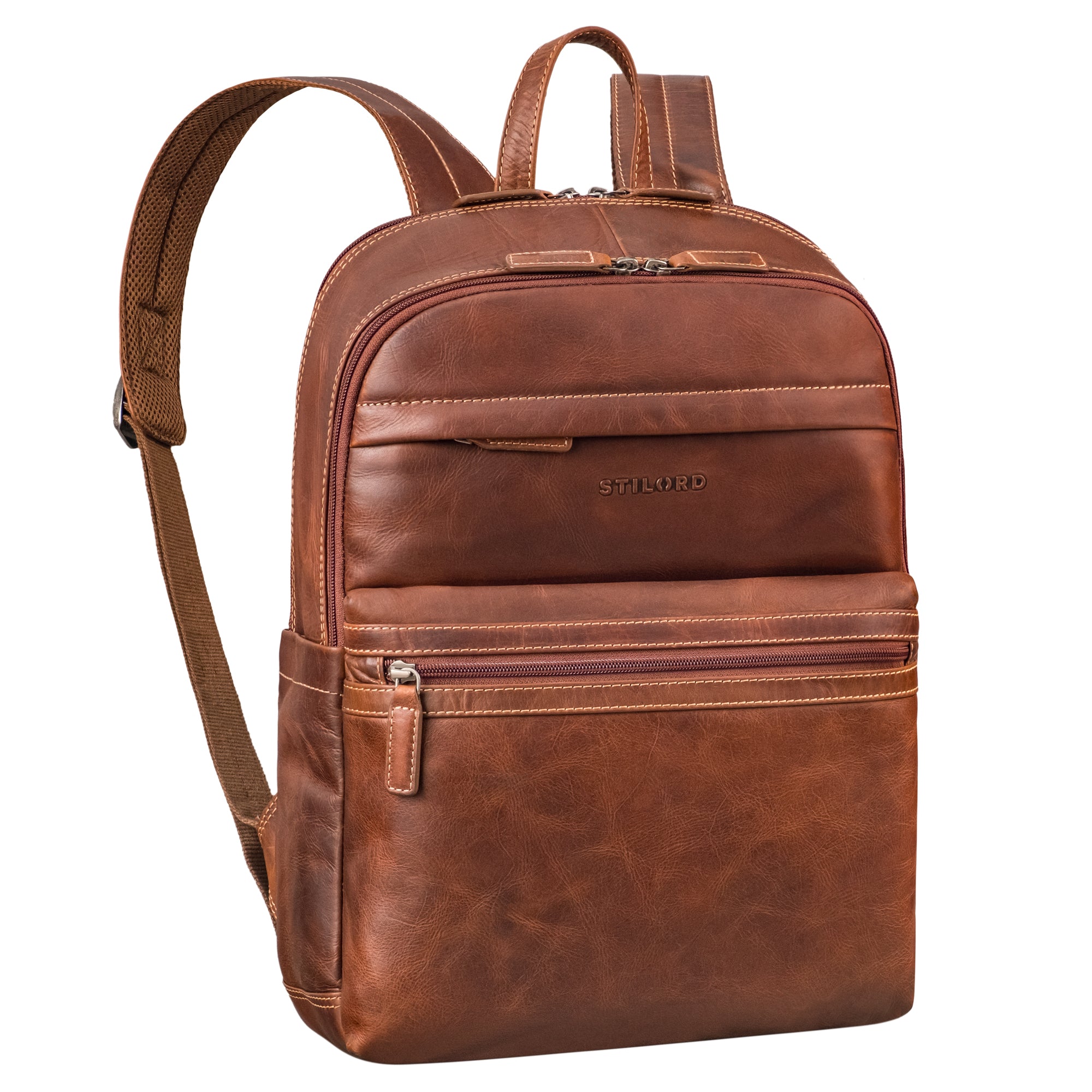 Echtleder Rucksack Damen Cognac Braun mit Laptopfach 15.6 Zoll 