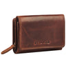 Kleine RFID Geldbörse Damen Leder mit Reißverschluss und Druckknopf Cognac