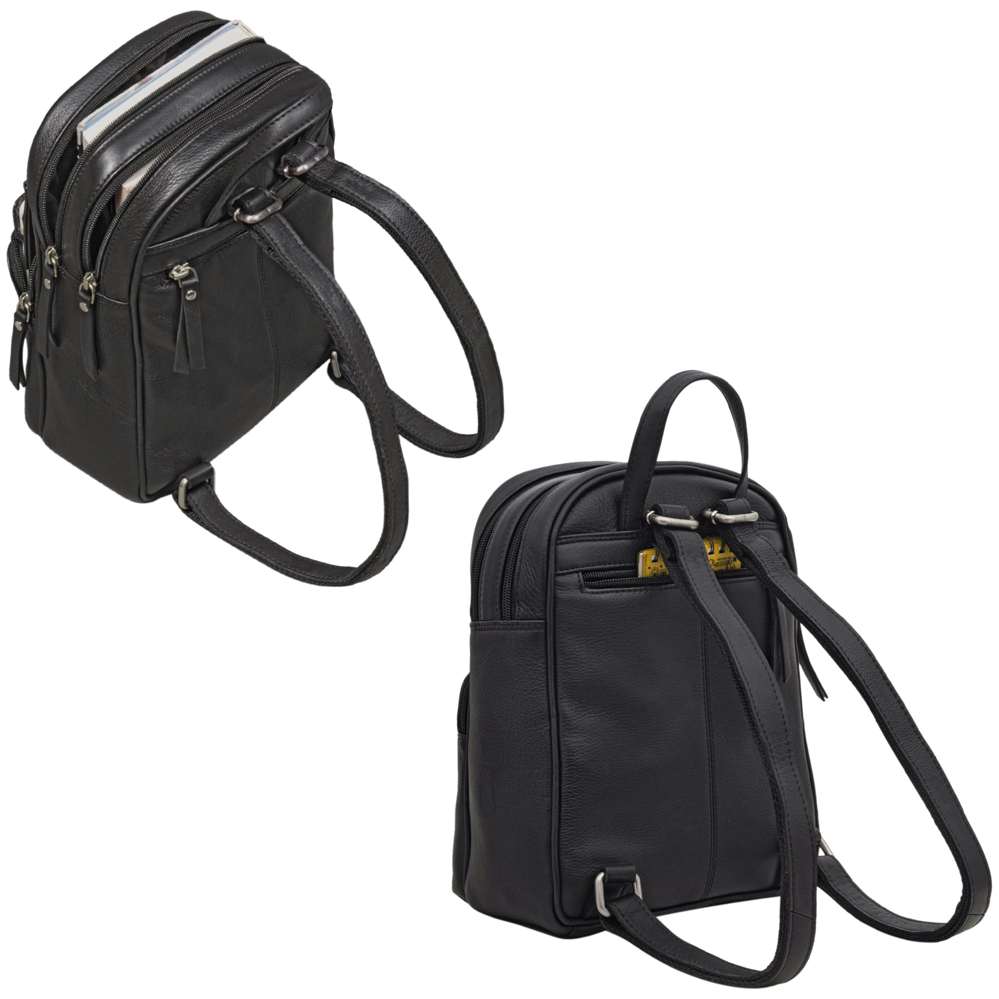 Damen vintage tagesrucksack kleine Fächer schwarz