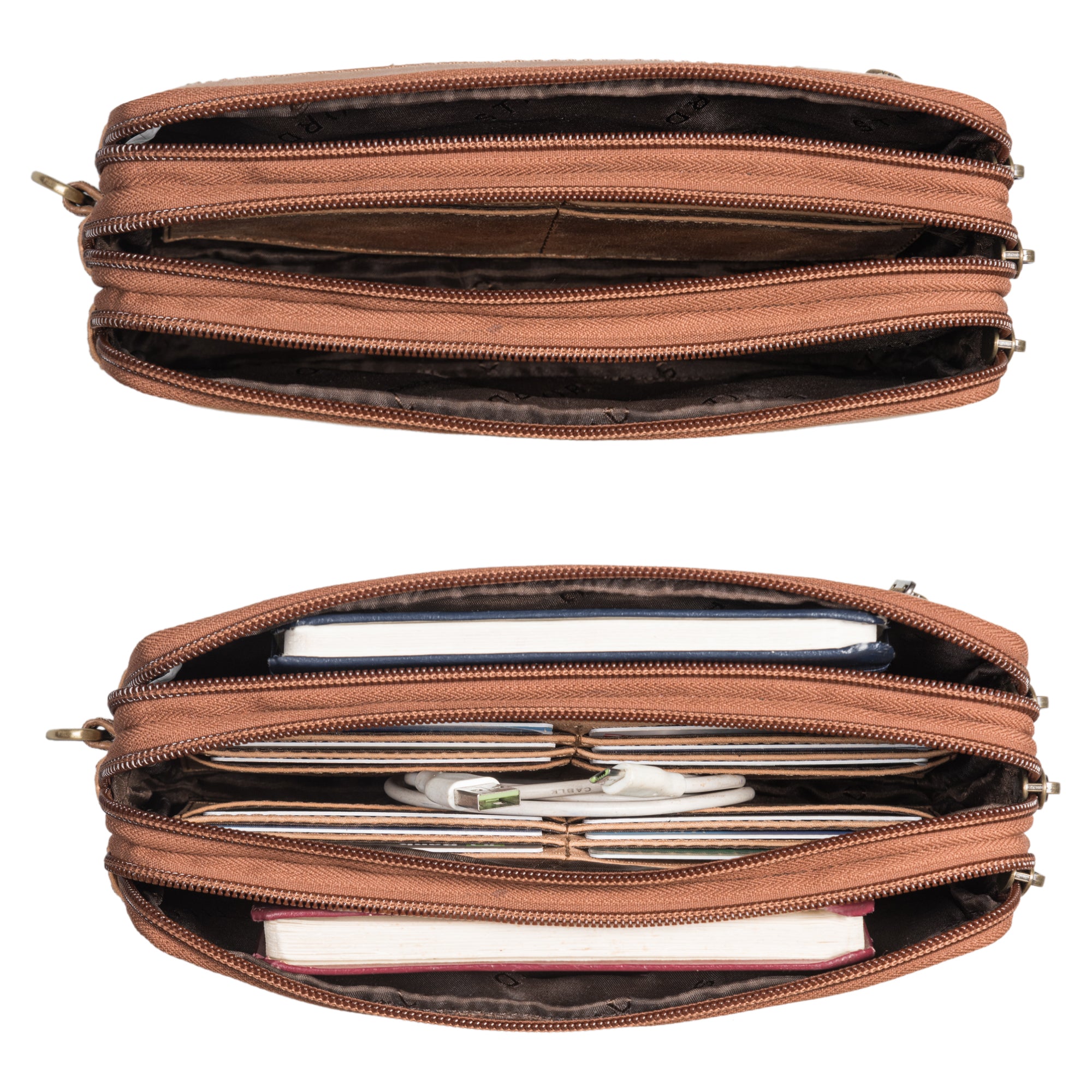 Herrenhandtasche Leder mit 3 Hauptfächern braun