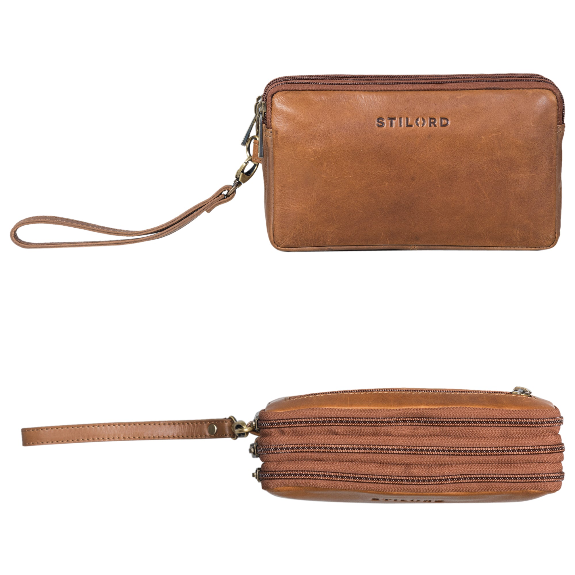 Leder Handgelenktasche braun für Herren dunkel braun