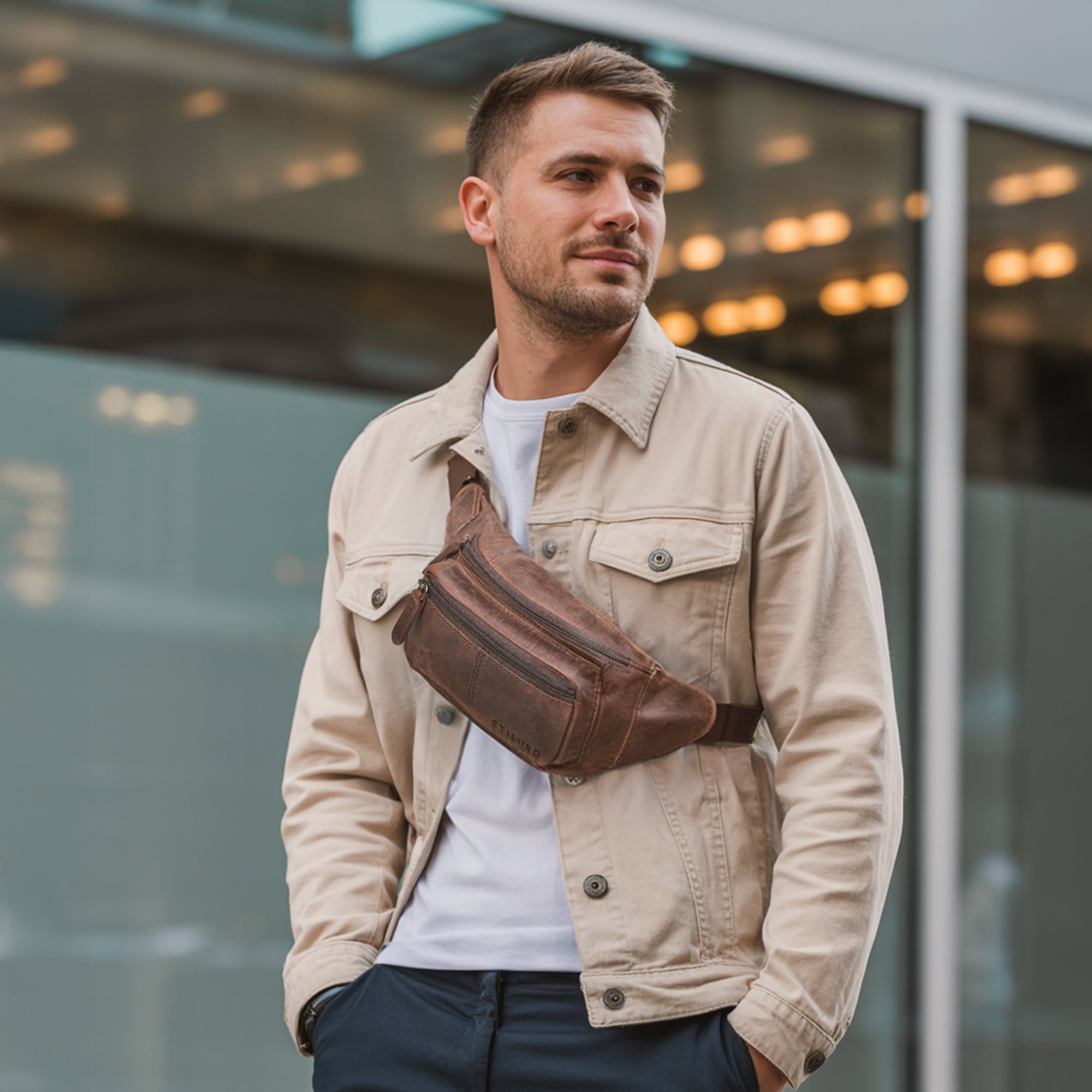 echt leder bauchtasche herren braun mittel