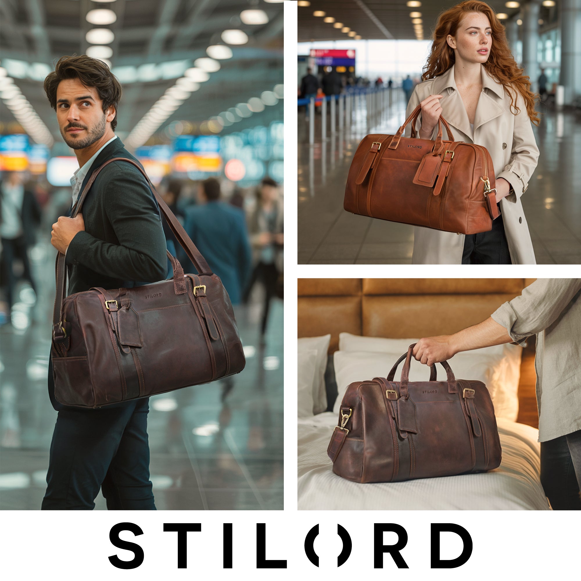 Vintage Weekender aus Echtleder Cognac für Damen und Herren