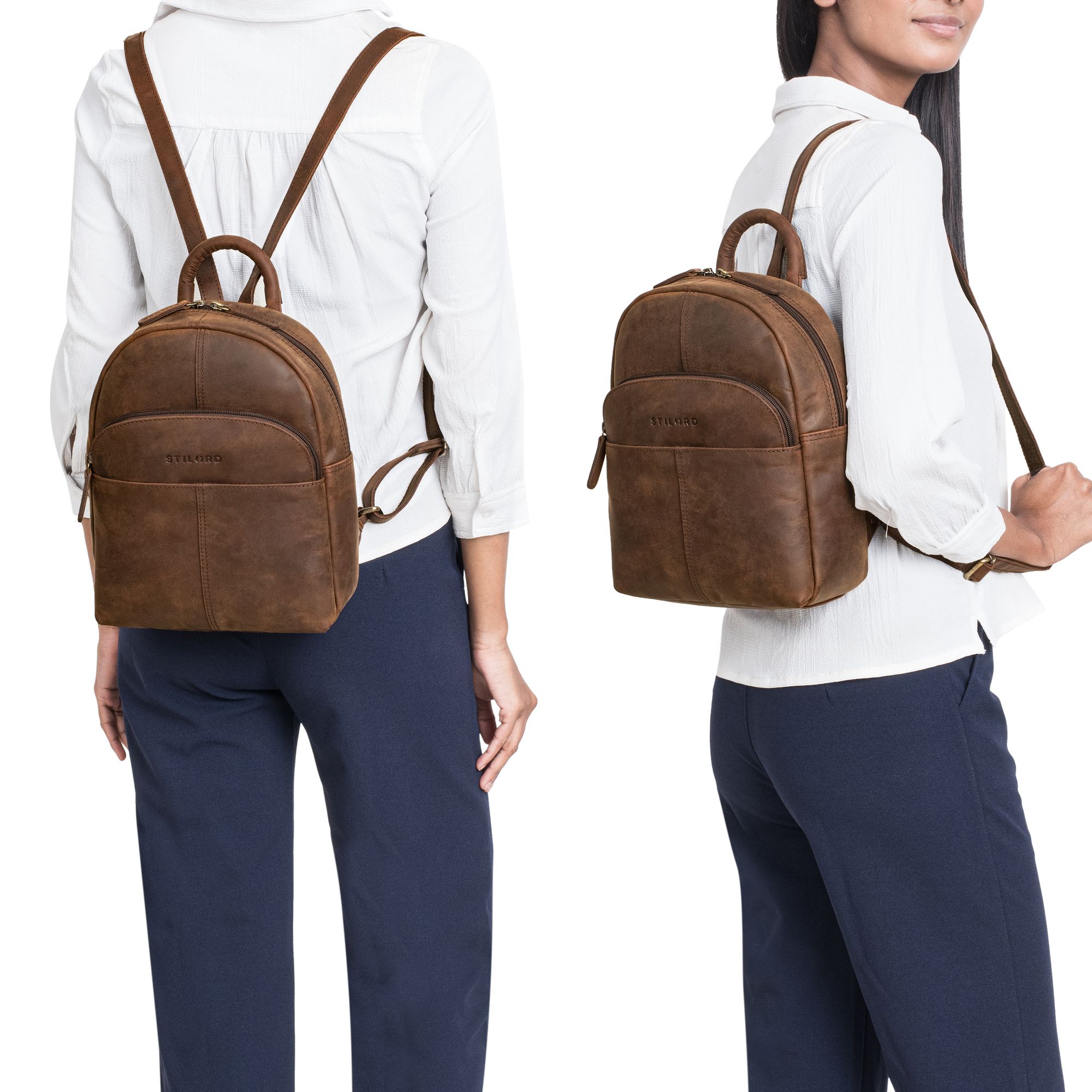 kleiner damenrucksack leder elegant braun