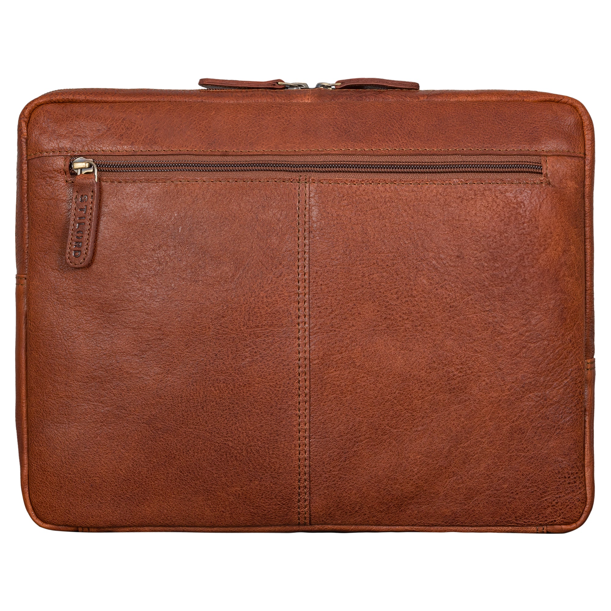 Laptop Sleeve Cognac Leder mit hinterem Reißverschlussfach