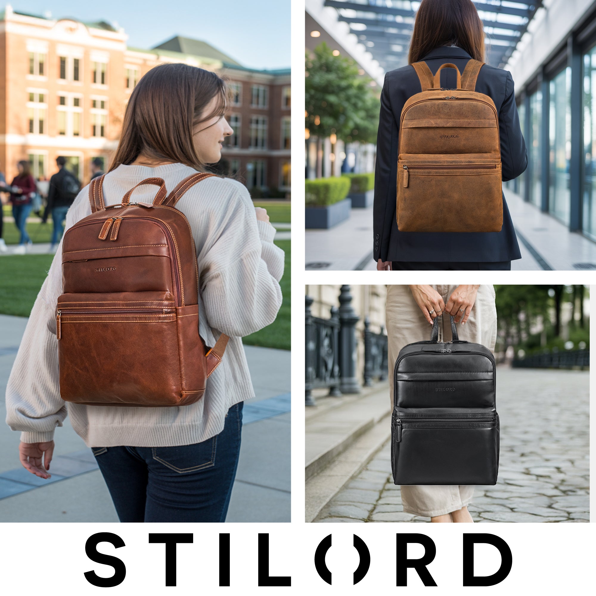 Schwarzer Echtleder Laptoprucksack 15.6 Zoll für Damen