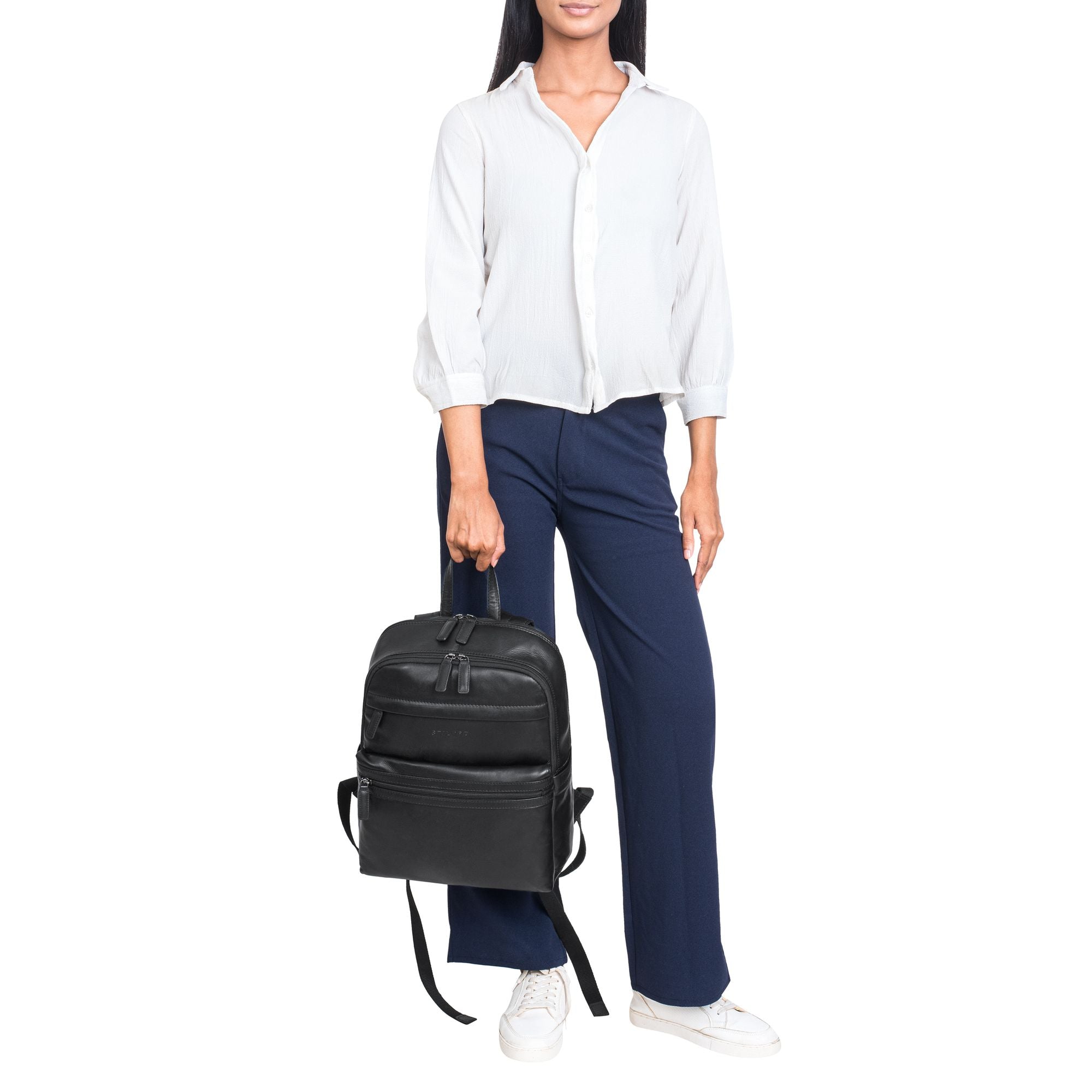 Schwarzer Lederruckack Damen für 15.6 Zoll