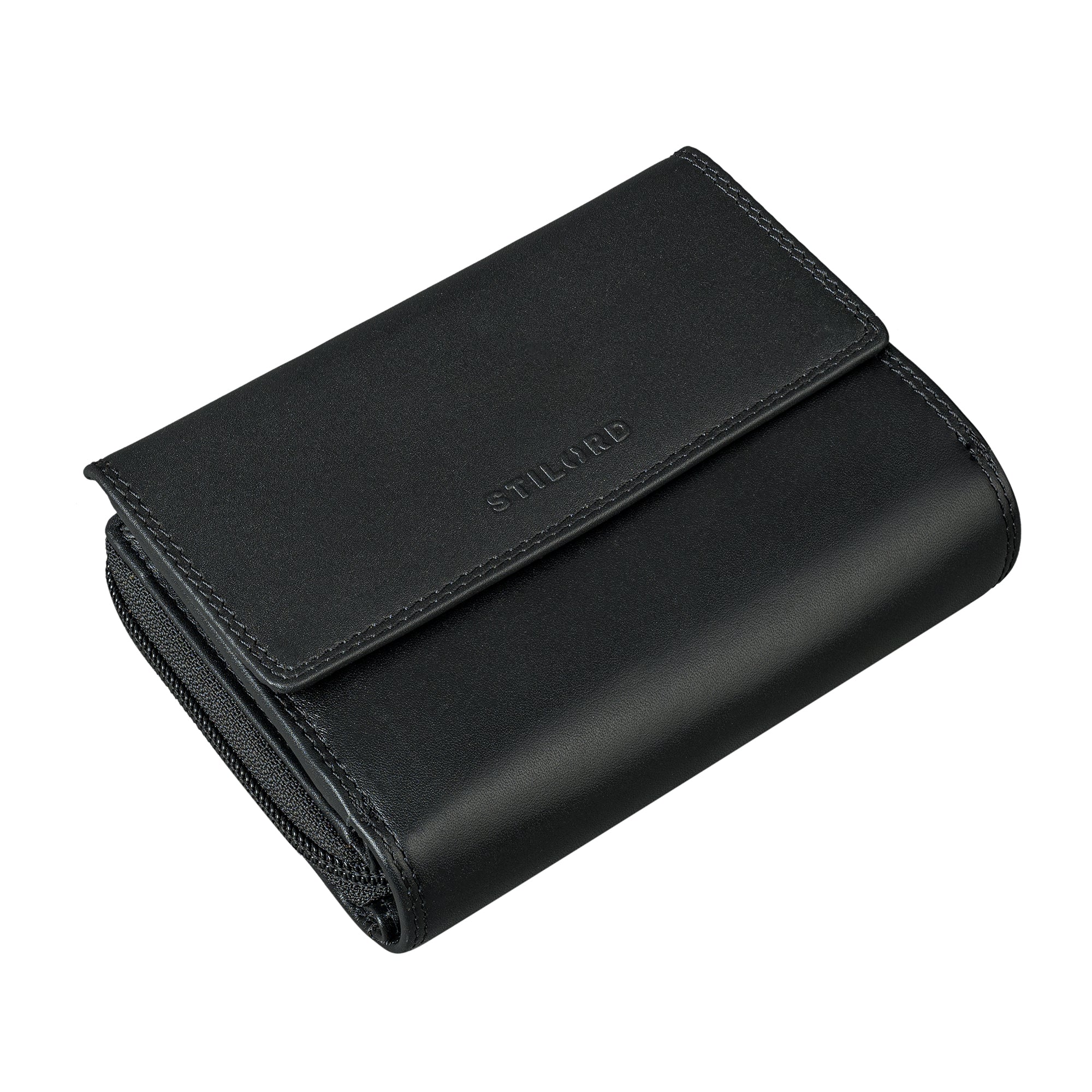 Leder Portemonnaie RFID Schutz Damen schwarz