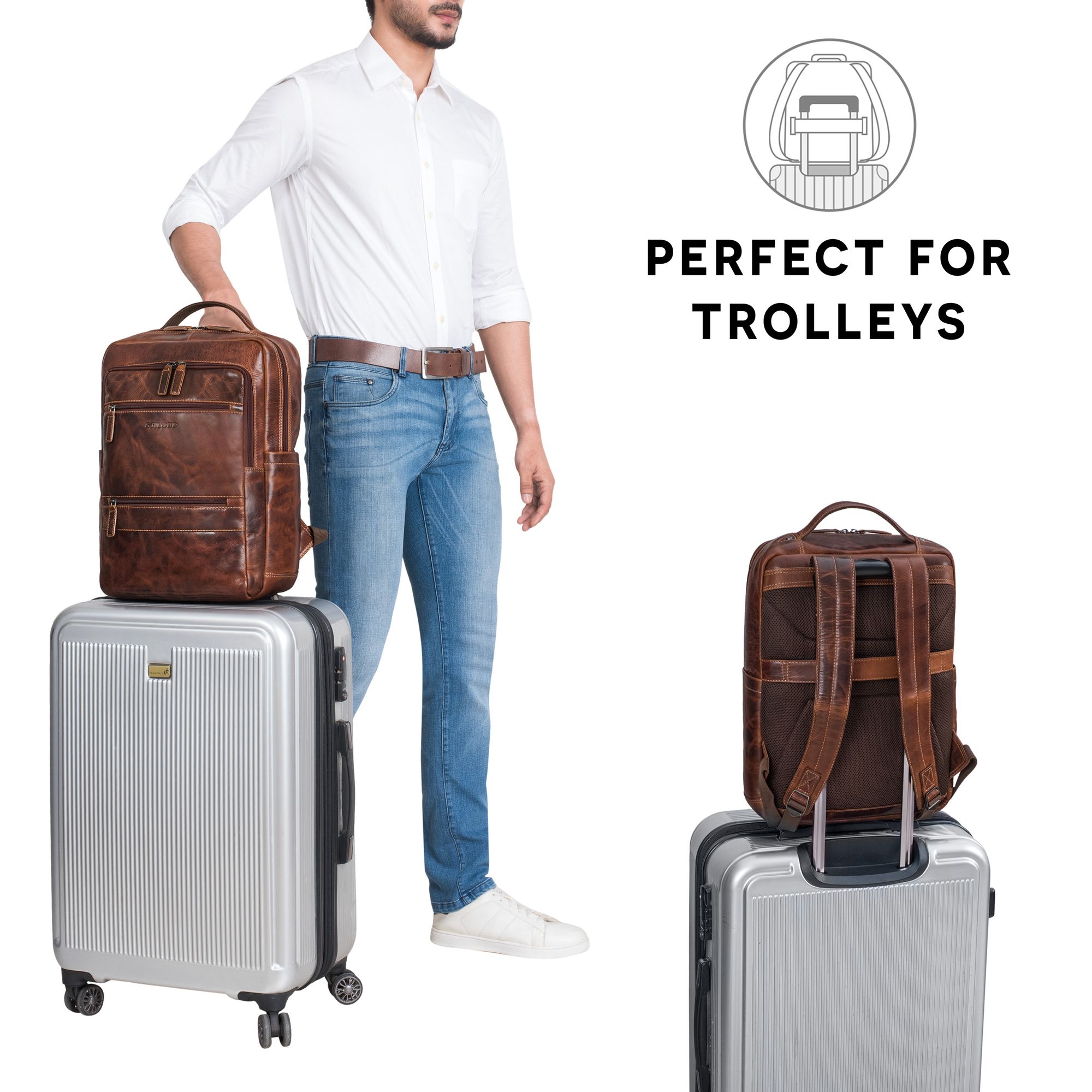 echt leder laptopfach rucksack braun herren