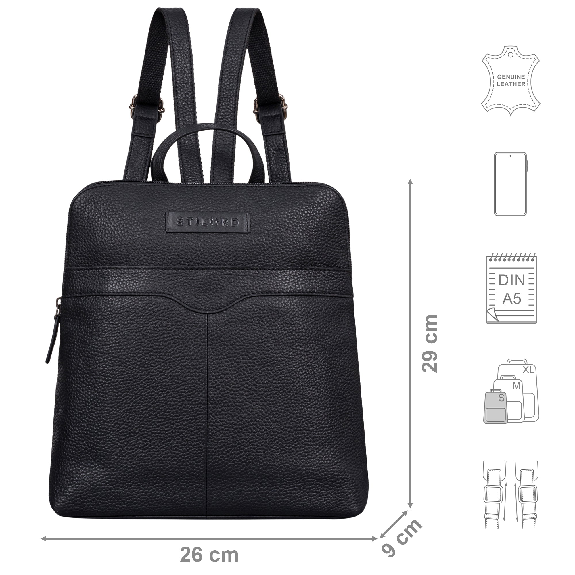 Echtleder Damen Rucksack elegant schwarz mittel groß