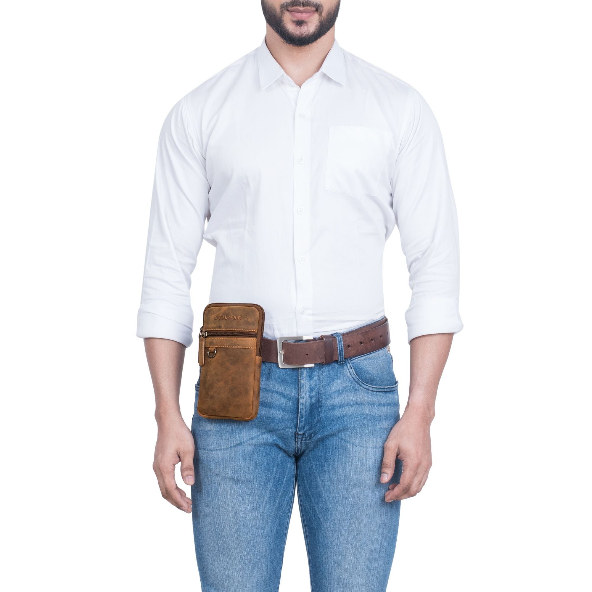 seitentasche echtes leder herren cognac